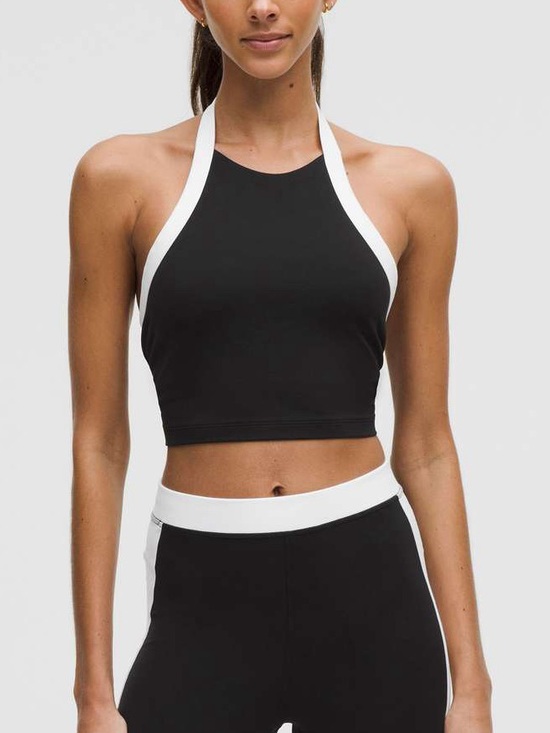 lululemon athletica Tops - Lululemon Nulu Cropped Halter Tank Top *Light Support, A/B Cup•Black / White